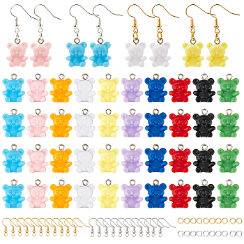 DIY Resin Dangle Earring Making Kits, Including 80Pcs 10 Colors Bear Resin Pendants, Brass Earring Hooks & Jump Rings, Mixed Color, 400pcs/box