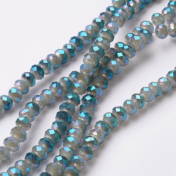 Electroplate Glass Beads Strands, Full Rainbow Plated, Faceted, Rondelle, Gray, 4~4.5x3mm, Hole: 0.5mm, about 130~135pcs/strand, 15.5~16 inch(39~40cm)