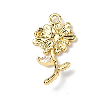 Brass Micro Pave Cubic Zirconia Pendants, Daisy Flower Charm, Real 18K Gold Plated, 17.5x10x3mm, Hole: 1.4mm