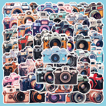 50Pcs Waterproof PVC Camera Stickers Set, Adhesive Label Stickers, for Water Bottles, Laptop, Luggage, Cup, Computer, Mobile Phone, Skateboard, Guitar Stickers, Mixed Color, 56.6x43.9mm