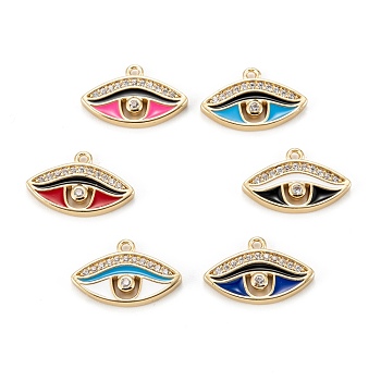Brass Micro Pave Clear Cubic Zirconia Pendants, with Enamel, Long-Lasting, Eye, Real 18K Gold Plated, Mixed Color, 10.5x16x2mm, Hole: 1.2mm