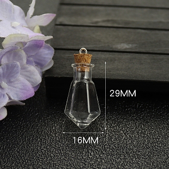 Glass Bead Containers, with Cork Lid, Diamond, 1.6x1.6x2.9cm