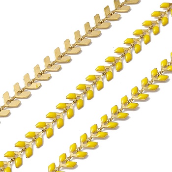 Vacuum Plating 304 Stainless Steel Cobs Chains, with Enamel, Soldered, with Spool, Golden, Yellow, 7x6x1mm