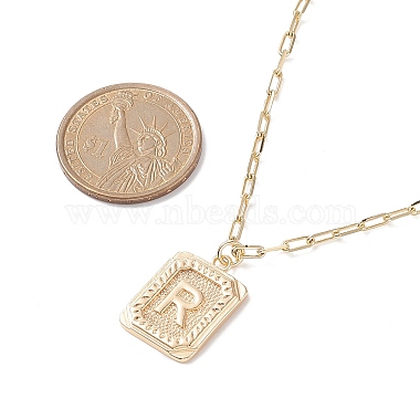 Brass Rectangle with Initial Letter Pendant Necklace with Paperclip Chains for Men Women(NJEW-JN04007)-6