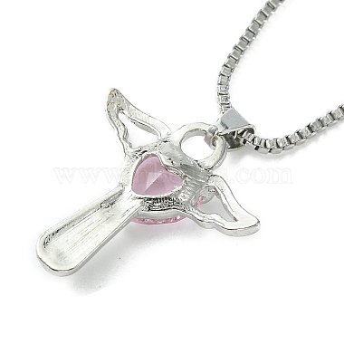 Cubic Zirconia Fairy with Heart Pendant Necklace with Box Chains(NJEW-C004-01D)-3