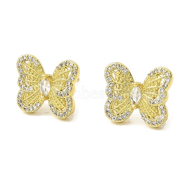 Butterfly Brass Micro Pave Cubic Zirconia Stud Earrings(EJEW-L270-12G)-2