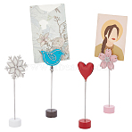 4Pcs 4 Styles Bird/Flower/Heart/Snowflake Stainless Steel Name Card Holder, Photo Memo Holders, with Iron Clip, for Wedding, Birthday Party Table Number Sign, Mixed Color, 112~121mm, 1pc/style(AJEW-OC0004-59)