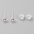 Resin Stud Earring Finding, with Cubic Zirconia, Pink, 14x3.5mm, Hole: 0.8mm, Pin: 1x11.5mm(RESI-WH20001-08E)