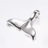 316 Surgical Stainless Steel Pendants, Whale Tail Shape, Stainless Steel Color, 25x30x3~8mm, Hole: 5mm(X-STAS-K157-11P)