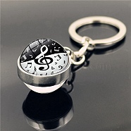 Musical Note Keychain, with Glass Round Pendants, White, 8cm(PW-WG34759-05)