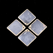 Electroplate Capiz Shell Pendants, Rhombus, Light Gold, 26~26.5x26~26.5x1mm, Hole: 1.2mm(X-SHEL-T012-08)