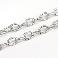 304 Stainless Steel Textured Cable Chains, Unwelded, Oval, Stainless Steel Color, 9x6x1.4mm(CHS-O005-67)