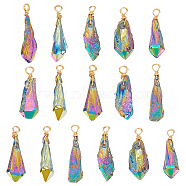 16Pcs Electroplated Raw Rough Natural Quartz Crystal Copper Wire Wrapped Pendants, Teardrop Charms, Light Gold, Colorful, 27~34.5x7~8x4.5~6mm, Hole: 3.5mm(FIND-FG0003-30A)