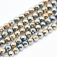 Electroplate Non-magnetic Synthetic Hematite Beads Strands, Faceted, Round, Rainbow Plated, 3mm, Hole: 1mm, about 140pcs/strand, 15.7 inch(40cm)(G-L486-B-19)