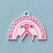 Breast Cancer Pink Awareness Ribbon Theme Alloy Enamel Pendants, Silver, Rainbow, 17.5x21.5x1.5mm, Hole: 1.5mm(ENAM-A147-01F)