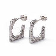 304 Stainless Steel Rectangle Stud Earrings, Half Hoop Earrings for Women, Stainless Steel Color, 20.5x16.5x3mm, Pin: 0.7mm(EJEW-G314-11P)