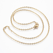 Ion Plating(IP) 304 Stainless Steel Cable Chain Necklaces, with Lobster Claw Clasps, Real 18K Gold Plated, 17.7 inch(45cm), 10strand/bag(NJEW-K090-01G)