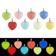 16Pcs 8 Colors Synthetic Luminous Stone Pendants, Heart Charms, with Platinum Tone Alloy Findings, Mixed Color, 22x20x5.5mm, Hole: 5.5x3.5mm, 2pcs/color(G-CA0001-69)