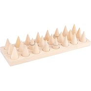 Wood Finger Ring Stand, Rectangle with 24 Cone Ring Organizers, for Showcase Jewelry Display, Tan, 30x9.4x5.3cm(RDIS-WH0009-005C)