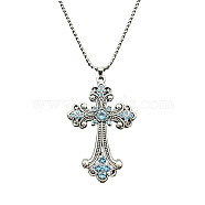 Alloy Pendant Necklaces, Cross fleury, Sky Blue, 19.69 inch(50cm)(WG8265-7)