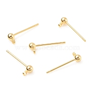 Brass Ball Stud Earring Post, Stud Earring Findings, with Horizontal Loops, Light Gold, 15x5mm, Hole: 1.4mm, Pin: 0.8mm(KK-C024-19G)