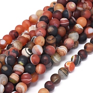 Natural Banded Agate/Striped Agate Beads Strands, Frosted, Dyed & Heated, Round, 8~8.5mm, Hole: 1mm, about 48 pcs/Strand, 14.57 inch(37 cm)(X-G-D0005-30-8mm)