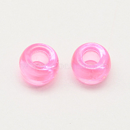 Transparent Acrylic European Beads, Large Hole Barrel Beads, Pink, 9x6mm, Hole: 4mm, about 1800pcs/500g(MACR-Q156-02G-A)