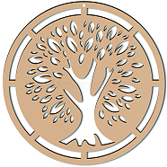 Laser Cut Wooden Wall Sculpture, Torus Wall Art, Home Decor Meditation Symbol, Flat Round, BurlyWood, Tree of Life Pattern, 30x0.6cm(WOOD-WH0113-006)