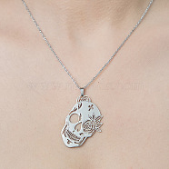 201 Stainless Steel Hollow Skull Pendant Necklace, Stainless Steel Color, 17.72 inch(45cm)(NJEW-OY002-15)