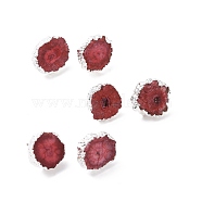Natural Dyed Quartz Stud Earrings, with Stainless Steel Findings, Flat Round, Silver Color Plated, Pale Violet Red, 14~22x14~22x5~6mm, Pin: 0.7mm(EJEW-P166-C05)