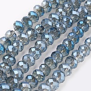 Electroplate Glass Beads Strands, Full Rainbow Plated, Faceted, Rondelle, Steel Blue, 6x4~5mm, Hole: 0.8~1mm, about 88~92pcs/strand, 15.5 inch~16 inch(39~45cm)(GLAA-K027-FR-A03)