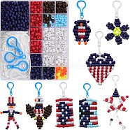 SUNNYCLUE DIY Independence Day Keychain Making Kit, Including Barrel European Resin & Plastic Beads, Polyester Cord, Plastic Lobster Keychain Clasp Findings, Mixed Color, 628Pcs/box(DIY-SC0023-50)