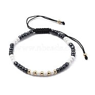 Adjustable Nylon Cord Braided Bead Bracelets, with Glass Seed Beads and Brass Beads, Black, Inner Diameter: 2-3/8~3-3/4 inch(5.9~9.4cm)(BJEW-JB05480-05)