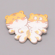 Double Tiger Chinese Zodiac Acrylic Brooch, Lapel Pin for Chinese Tiger New Year Gift, White, Orange, 32x41x7mm(JEWB-WH0022-13)