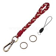 Boho Macrame Wristlet Keychain Keying, Handmade Braided Tassel Wrist Lanyard with Portable Anti-Lost Mobile Rope for Women, Dark Red, 19cm(KEYC-SW00004-01)