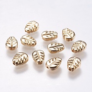 Alloy Beads, Leaf, Real 18K Gold Plated, 7x5x2mm, Hole: 0.5mm(KK-F738-12G)
