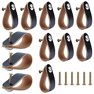 Nbeads 12 Sets PU Leather Door Handles, for Cabinet Door Straps Replacement Accessories, Black, 141x24.5x2.5~8.5mm, Hole: 3.5~5mm, 24x7.5mm, 12set/bag(FIND-NB0001-52)