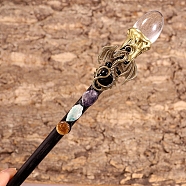 Natural Quartz Crystal Magic Wands, Wooden Scepter, for Witch Cane Cosplay, Enchanting Decor & Photography Prop, 180mm(PW-WG65AD8-01)
