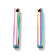 Ion Plating(IP) 304 Stainless Steel Charms, Column, Rainbow Color, 40x6mm, Hole: 3mm(STAS-A057-10MC)