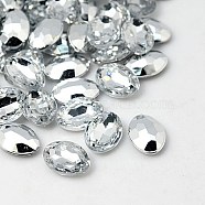 Imitation Taiwan Acrylic Rhinestone Cabochons, Pointed Back & Faceted, Oval, Clear, 18x13x5mm(GACR-A007-13x18mm-01)