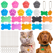 Pet Tag Set, with 19Pcs Aluminium Pendants, with 40Pcs 304 Stainless Steel Jump Rings and 40Pcs Iron Ball Chains, Bone & Dog Paw Prints, Mixed Color, 25~28.5x27~38x1mm, Hole: 2.5~3mm(DIY-NB0010-49)