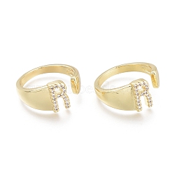 Brass Micro Pave Clear Cubic Zirconia Cuff Rings, Open Rings, Real 18K Gold Plated, Letter, Letter.R, Size 5, Inner Diameter: 16mm, R: 9.5x5mm(RJEW-F103-13R-G)