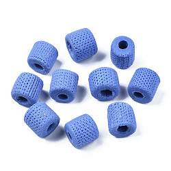 Handmade Porcelain European Beads, Large Hole Beads, Column, Royal Blue, 12~14x10.5~12.5mm, Hole: 4mm(PORC-T006-43D)