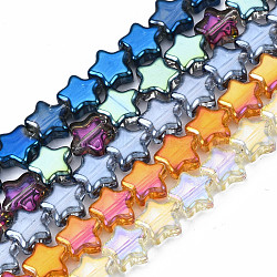 Electroplate Glass Beads Strands, Star, Mixed Color, 8.5x9x4mm, Hole: 0.7mm, about 80pcs/strand, 25.20 inch(64cm)(EGLA-N008-008)