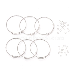 Adjustable 304 Stainless Steel Expandable Bangle Making, with Jump Rings, Stainless Steel Color, 62mm(BJEW-UN0006-35P)