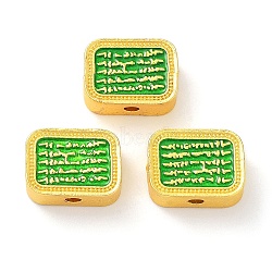 Alloy Enamel Beads, Golden, Rectangle with Word, Lime Green, 12.5x9x5mm, Hole: 1.6mm(ENAM-B001-02B)