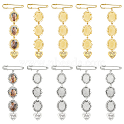 10Pcs Iron Brooches, with Alloy Oval & Heart Pendant, Mixed Color, 150mm(JEWB-UN00006)