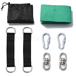 Nylon Straps Tree Swing Strap Hanging Kits, with Iron Hook and Loop Tapes, Clasps & Rings, Black, 80~3100x35~160x2~18mm, 11pcs/set(FIND-WH0075-59)