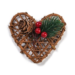 Christmas Theme Foam Imitation Berry & Plastic Pine Picks Decor, with Iron Wire, Natural Vines and Pine Cones,  for Christmas Table Party Home Decor, Heart, 75x78x29.5mm(DIY-Z034-02D)