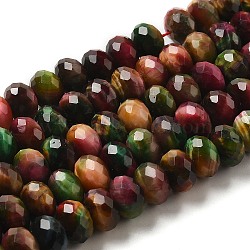 Natural Rainbow Tiger Eye Beads Strands, Dyed, Faceted, Rondelle, Goldenrod, 10x6mm, Hole: 1.2mm, about 56pcs/strand, 15.35 inch(39cm)(G-NH0002-D03-04)